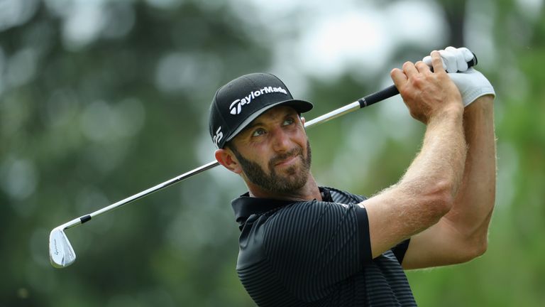 Dustin Johnson of the United States plays his shot from the sixth tee  during the final round of the 2017 PGA Championship 