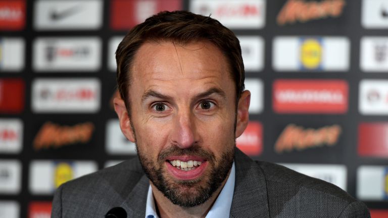 England manager Gareth Southgate talking to the press during the England squad announcement at St George's Park