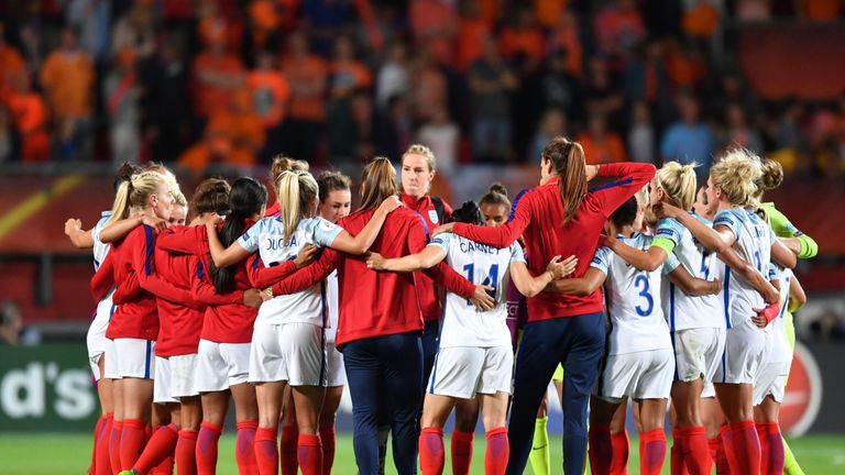 England are dejected after being dumped out by the Netherlands