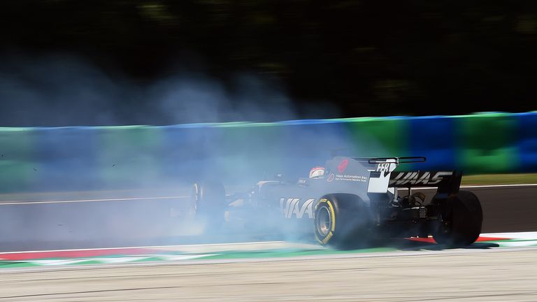 www.sutton-images.com..Santino Ferrucci (USA) Haas VF-17 spins at Formula One Testing, Day One, Hungaroring, Hungary, Tuesday 1 August 2017.