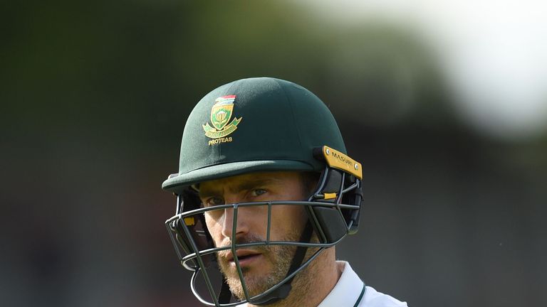 South Africa's captain Faf du Plessis leaves the pitch after being dismissed on day 4 of the fourth Test match between England and South Africa at Old Traf