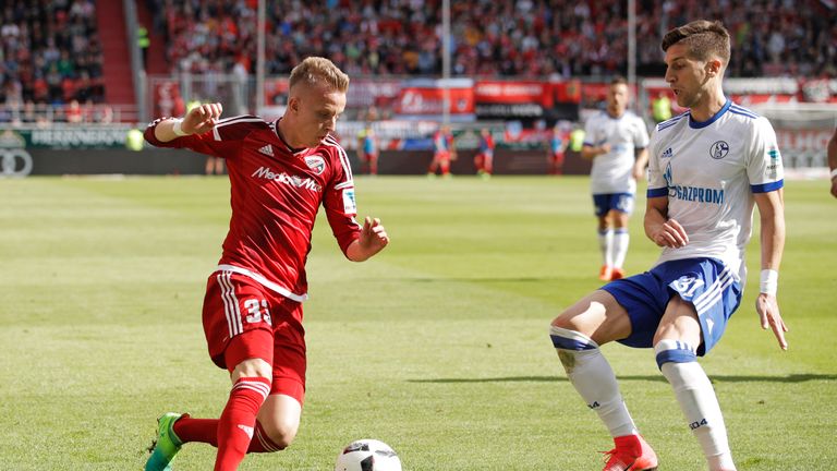 during the Bundesliga match between FC Ingolstadt 04 and FC Schalke 04 at Audi Sportpark on May 20, 2017 in Ingolstadt, Germany.