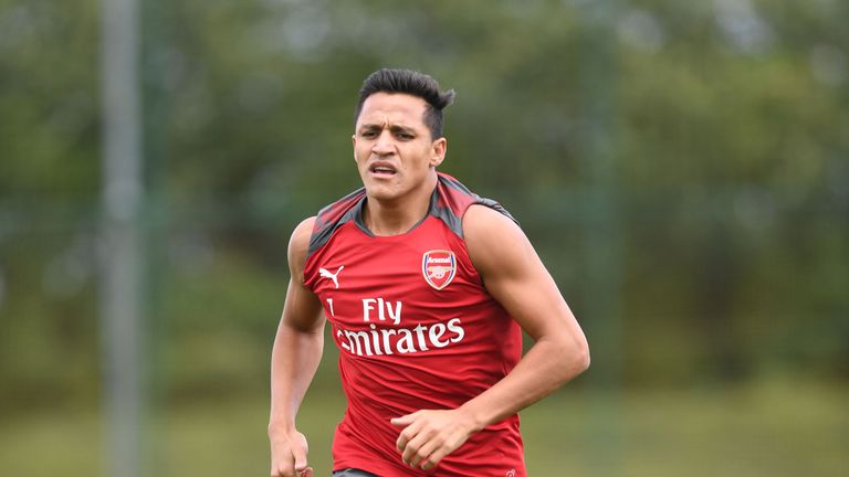 Alexis Sanchez during a training session at London Colney on August 1, 2017