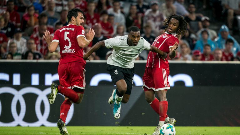 Daniel Sturridge of FC Liverpool fights for the ball during the Audi Cup 2017 match v Bayern Munich at the Allianz Arena