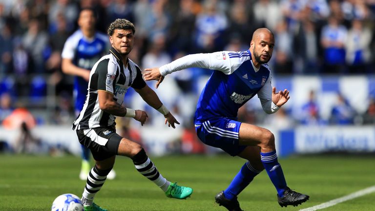 David McGoldrick in action for Ipswich Town during a Sky Bet Championship match against Newcastle United