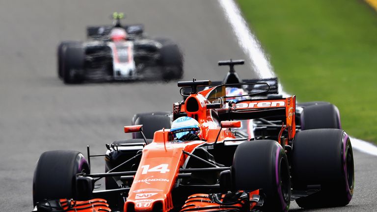 Fernando Alonso on track during the Belgian Formula One grand prix