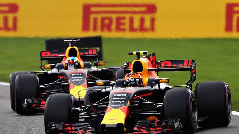 Max Verstappen leads Daniel Ricciardo during the Belgian Formula One grand prix
