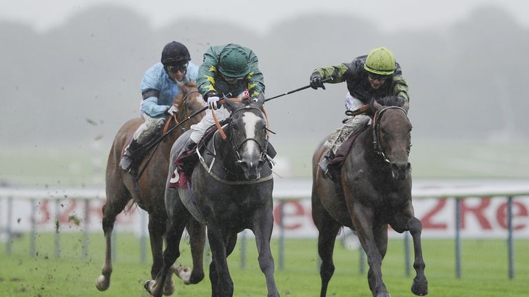 Frankuus and Franny Norton (centre) win the 32 Red Casino Stakes at Haydock Racecouse.