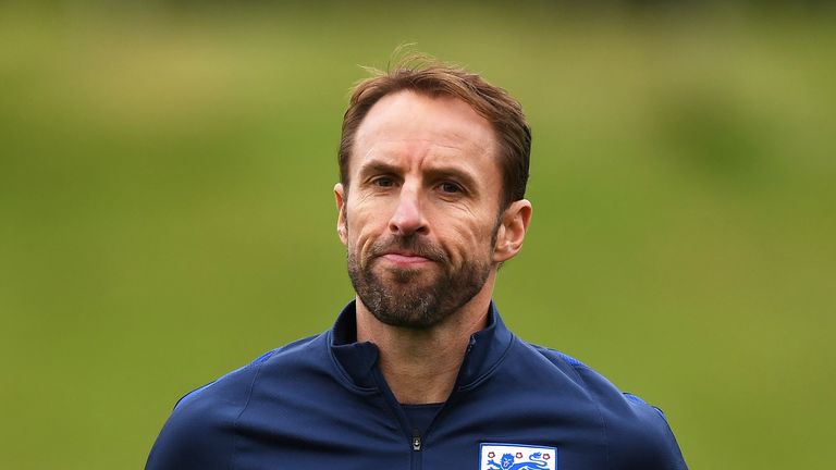 England Manager Gareth Southgate during an England training session ahead of the World Cup Qualifiers