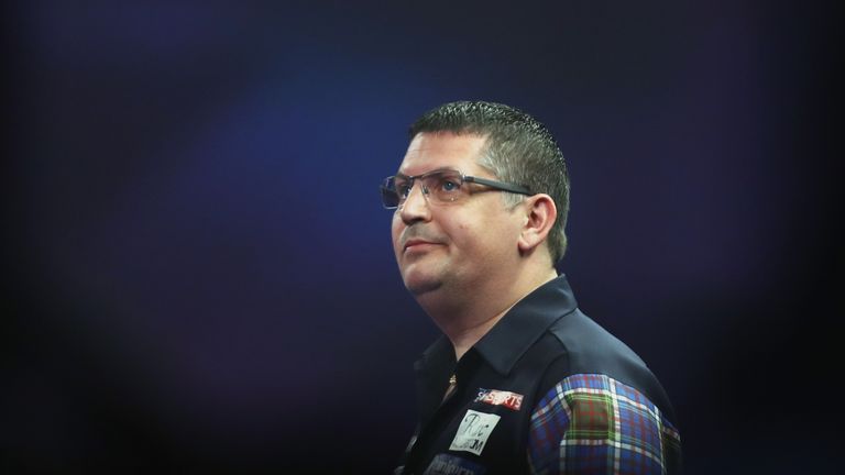 LONDON, ENGLAND - JANUARY 01:  Gary Anderson of Great Britain looks on during his match against Peter Wright of Great Britain in their semi-final match on 