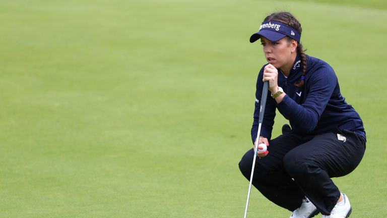 KINGSBARNS, SCOTLAND - AUGUST 05:  Georgia Hall of England lines up a putt on the 4th green during the third round of the Ricoh Women's British Open at Kin