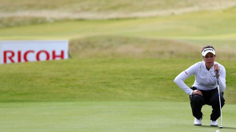 KINGSBARNS, SCOTLAND - AUGUST 04: Georgia Hall of England lines up a putt on the 15th green during the second round of the Ricoh Women's British Open at Ki