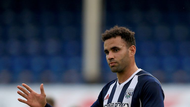 BURSLEM, ENGLAND - AUGUST 01:  Hal Robson-Kanu of West Bromwich Albion celebrates after he scores his sides first goal during the pre season friendly match
