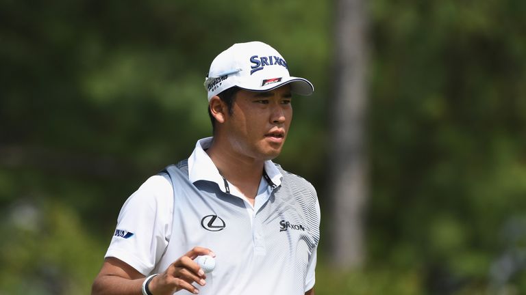 Hideki Matsuyama of Japan reacts to his putt during the final round of the 2017 PGA Championship at Quail Hollow 