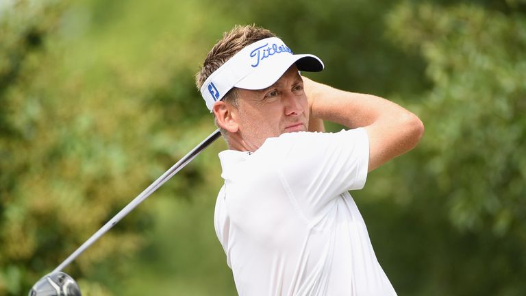 Ian Poulter of England plays his shot from the second tee during the final round of the 2017 PGA Championship at Quail Hollow 