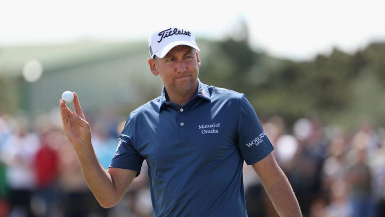 SOUTHPORT, ENGLAND - JULY 23:  Ian Poulter of England acknowledges the crowd on the 1st green during the final round of the 146th Open Championship at Roya