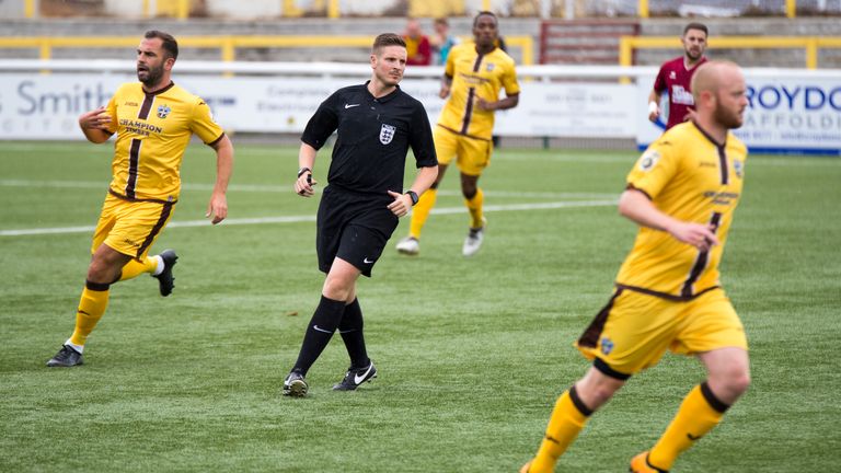 Ryan Atkin, referee, Sutton United v Chelmsford City