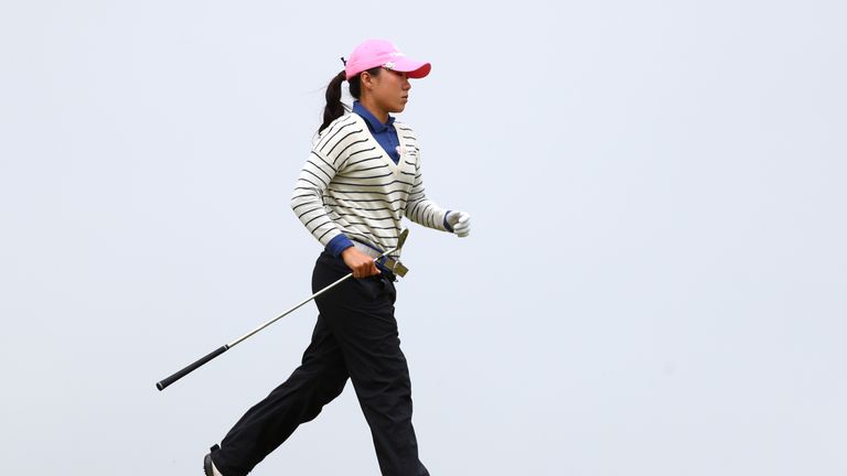 KINGSBARNS, SCOTLAND - AUGUST 04: In-Kyung Kim of Korea runs up the 4th hole during the second round of the Ricoh Women's British Open at Kingsbarns Golf L