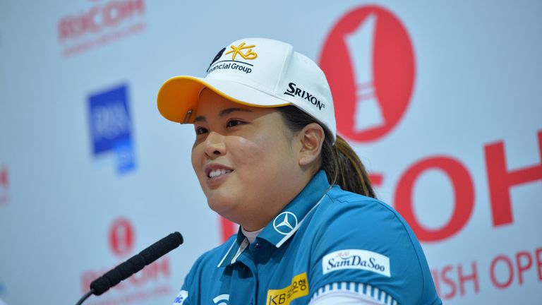 KINGSBARNS, SCOTLAND - AUGUST 05: Inbee Park of Korea speaks at a press conference during the third day of the Ricoh Women's British Open at Kingsbarns Gol