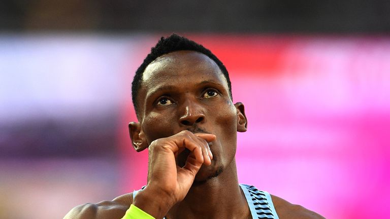 LONDON, ENGLAND - AUGUST 06:  Isaac Makwala of Botswana reacts after the the Men's 400 metres semi finals during day three of the 16th IAAF World Athletics