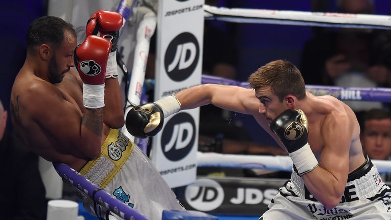 LONDON, ENGLAND - JULY 01:  Jake Ball (R) in boxing action against Jamie Ambler at The O2 Arena on July 1, 2017 in London, England. (Photo by Leigh Dawney/