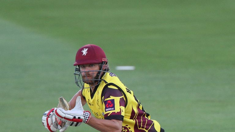CANTERBURY, ENGLAND - JULY 27:  James Hildreth of Somerset hits out during the NatWest T20 Blast South Group match at The Spitfire Ground on July 27, 2017 