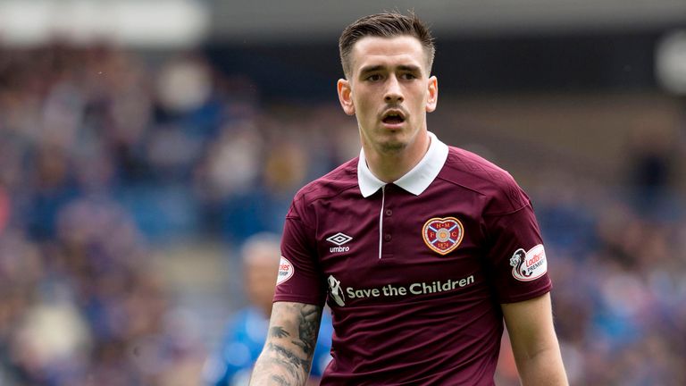 Jamie Walker in action for Hearts at Ibrox on 19 August