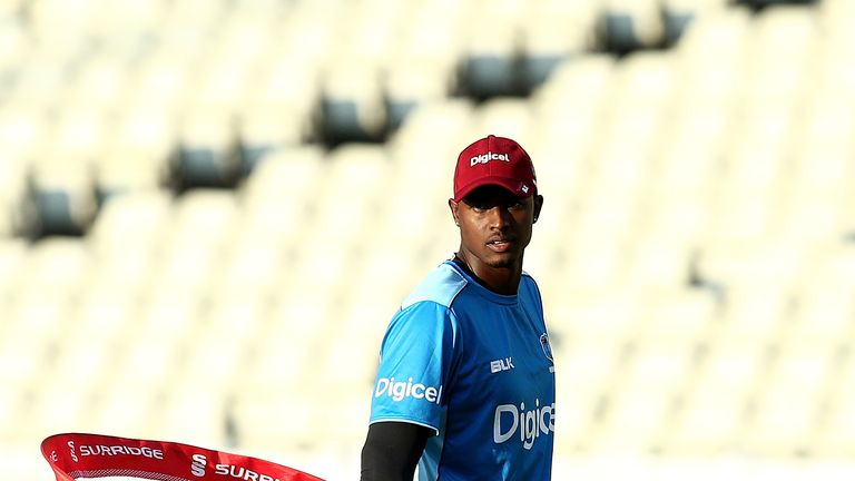 Jason Holder of West Indies prepares for a nets session at Edgbaston on August 15, 2017