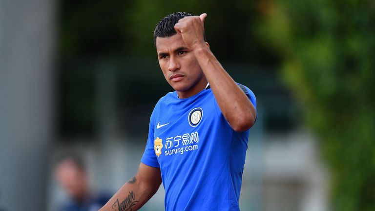 SINGAPORE - JULY 28:  Jeison Murillo #24 of FC Interernazionale acknowledges the fan during an official ICC Singapore Training Session at Bishan Stadium