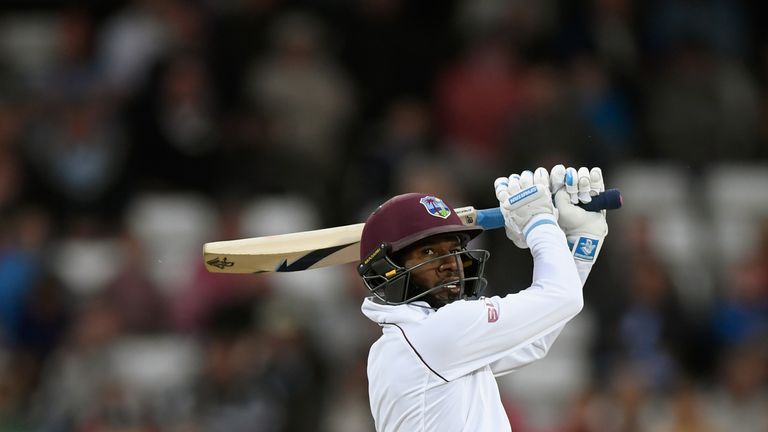 LEEDS, ENGLAND - AUGUST 29:  West Indies batsman Jermaine Blackwood hits out during day five of the 2nd Investec Test Match between England and West Indies
