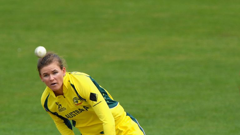 BRISTOL, ENGLAND - JULY 12:  Australia bowler Jess Jonassen in action during the  ICC Women's World Cup 2017  match between Australia and India at The Coun