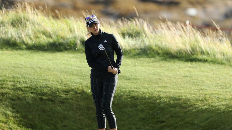 KINGSBARNS, SCOTLAND - AUGUST 03:  Jessica Korda of the United States hits her second shot on the 1st hole during the first round of the Ricoh Women's Brit