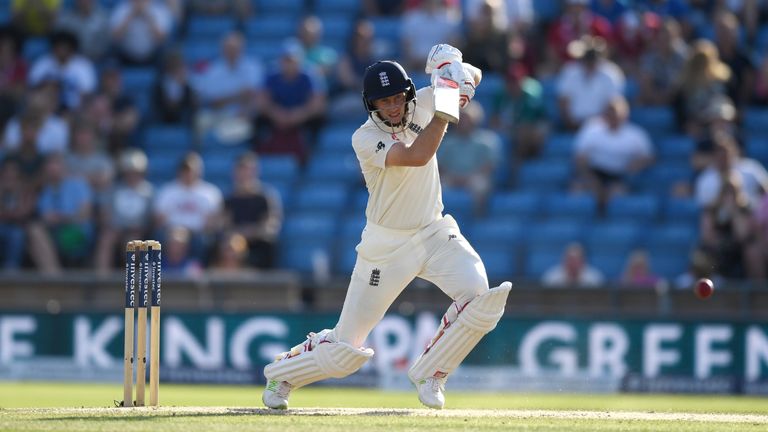LEEDS, ENGLAND - AUGUST 27:  England captain Joe Root bats during day three of the 2nd Investec Test between England and the West Indies at Headingley on A