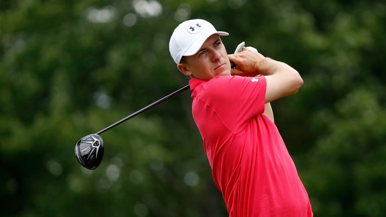 AKRON, OH - AUGUST 05:  Jordan Spieth hits off the sixth tee during the third round of the World Golf Championships - Bridgestone Invitational at Firestone