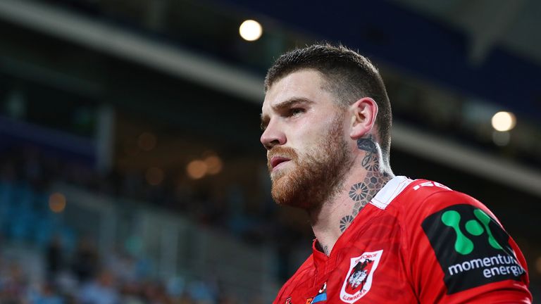 GOLD COAST, AUSTRALIA - JUNE 30:  Josh Dugan of the Dragons looks on during the round 17 NRL match between the Gold Coast Titans and the St George Illawarr