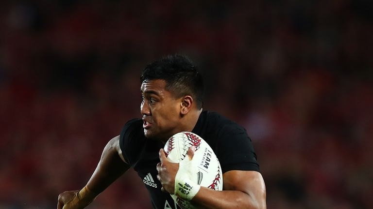 AUCKLAND, NEW ZEALAND - JULY 08:  Julian Savea of the All Blacks makes a break during the Test match between the New Zealand All Blacks and the British & I