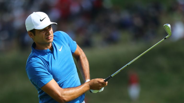 AALBORG, DENMARK - AUGUST 27:  Julian Suri of the United States hits his second shot on the 7th hole during the final round of Made in Denmark at Himmerlan