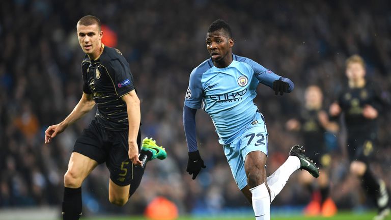 Kelechi Iheanacho in action for Manchester City during the UEFA Champions League