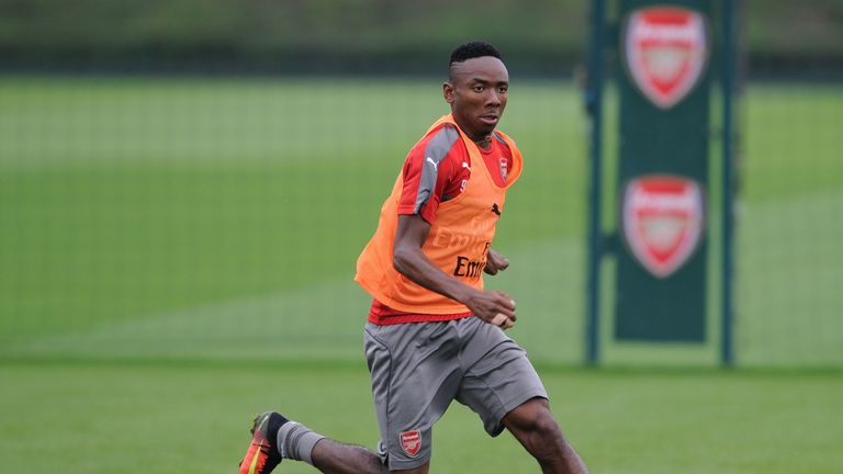 Kelechi Nwakali trains at Arsenal's London Colney training ground