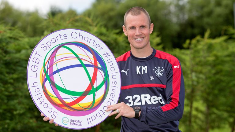 Rangers striker Kenny Miller poses following the announcement that a number of clubs in Scotland have signed up to the Scottish LGBT Sports Charter