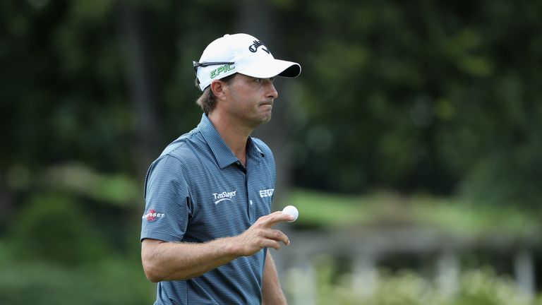 Kevin Kisner of the United States reacts to his putt on the seventh green  during the third round of the 2017 PGA Championship