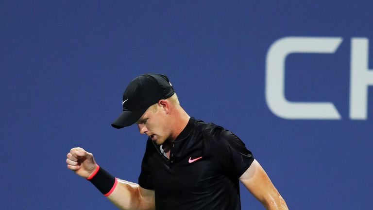 NEW YORK, NY - AUGUST 30:  Kyle Edmund of Great Britain reacts against Steve Johnson of the United States during their second round Men's Singles match on 