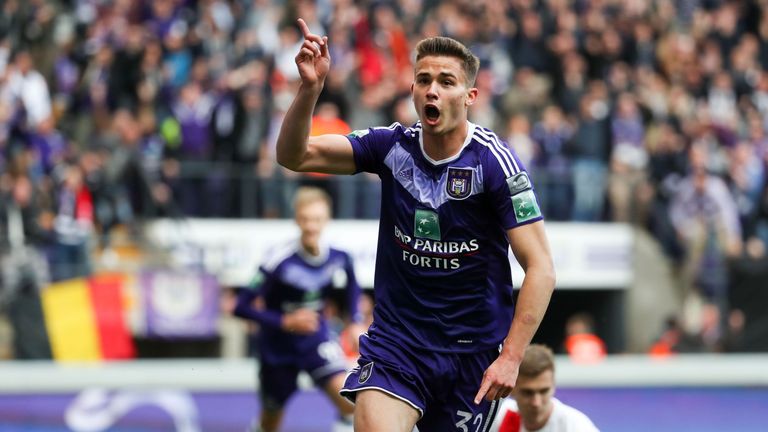 Anderlecht's Leander Dendoncker celebrates after scoring during the Jupiler Pro League match between RSC Anderlecht and Club Brugge, in Brussels, on April 