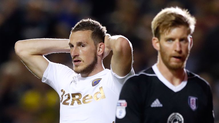 Leeds United's Chris Wood reacts after a missed chance against Fulham