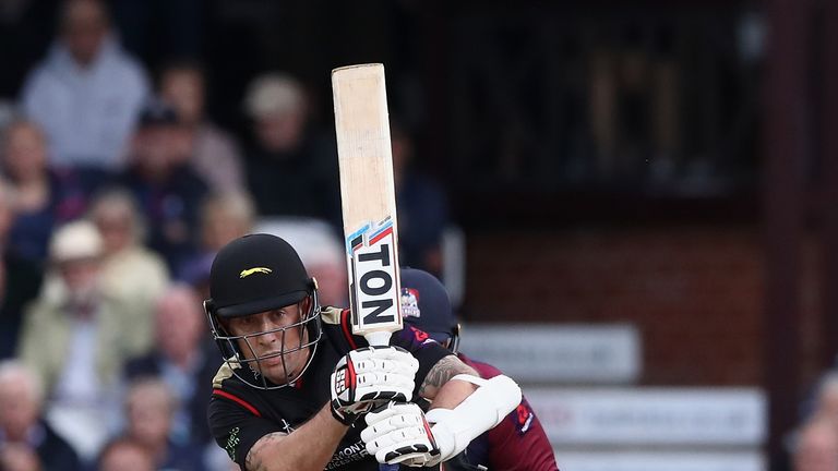 NORTHAMPTON, ENGLAND - AUGUST 11:  Luke Ronchi of Leicesteshire plays the ball off his legs during the NatWest T20 Blast match between the Northamptonshire