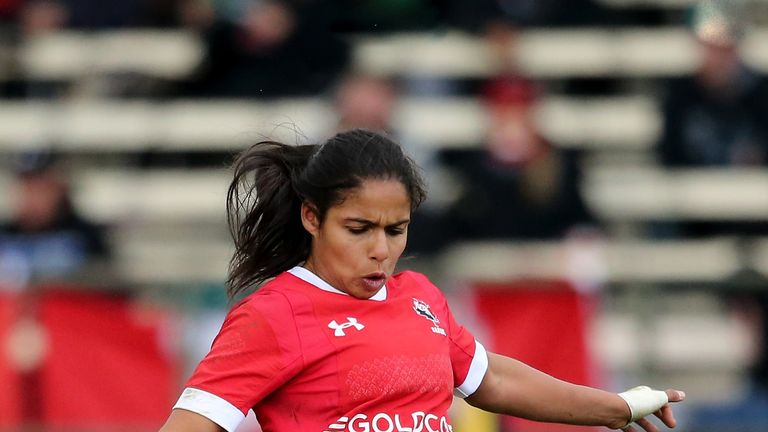 Magali Harvey of Canada kicks a coversion