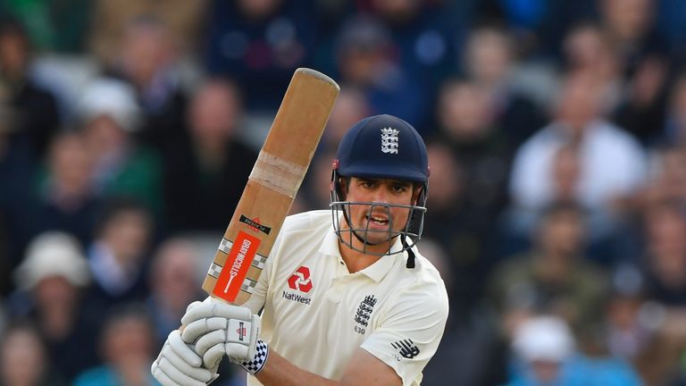 England batsman Alastair Cook drives during day one of the 4th Investec Test match between England and South Africa at Old Trafford