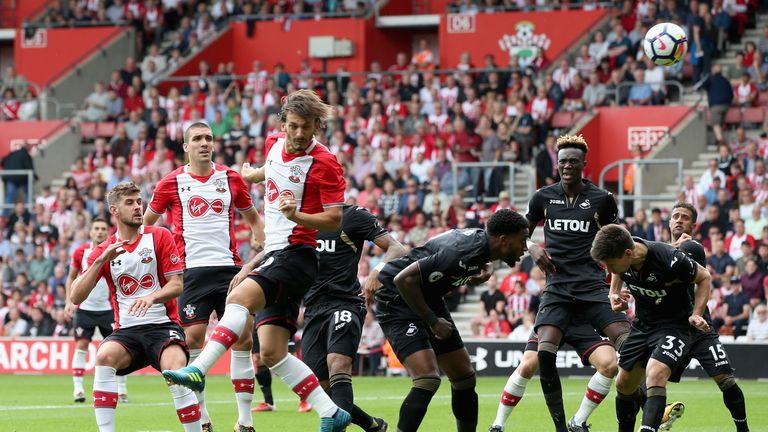 Manolo Gabbiadini of Southampton heads towards goal during the Premier League match between Southampton and Swansea City 