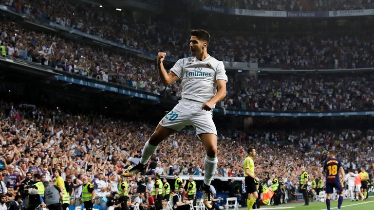Marco Asensio celebrates after opening the scoring for Real Madrid