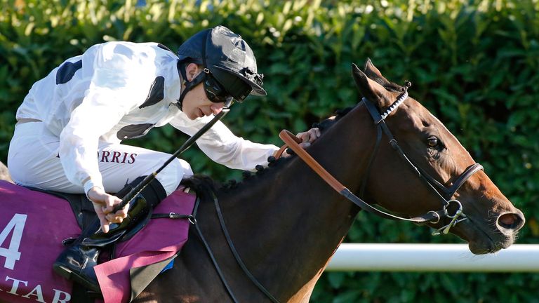 CHANTILLY, FRANCE - OCTOBER 02:  Luke Morris riding Marsha (nearest) win The Qatar Prix de l'Abbaye de Longchamp at Chantilly racecourse on October 02, 201